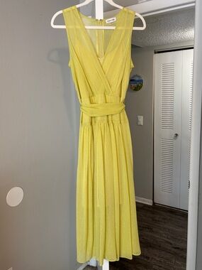 Calvin Klein Yellow Green shimmery Sleeveless V-Neck Dress